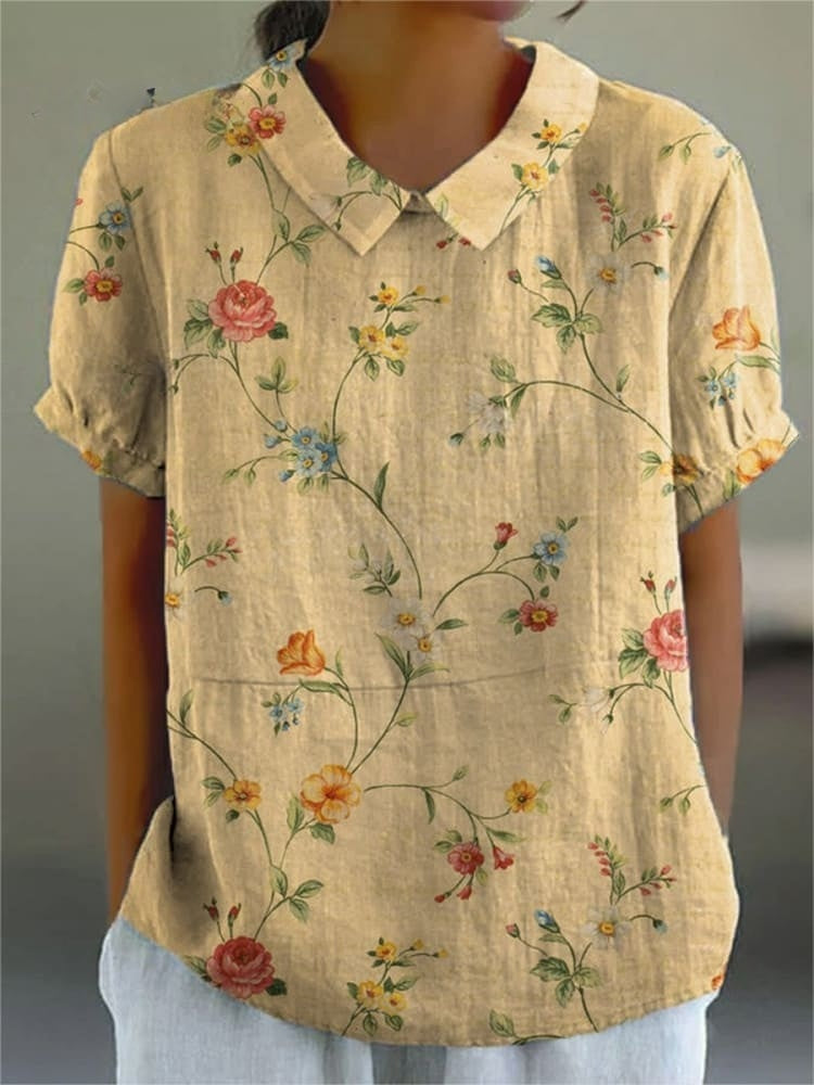 Robe Chemise Florale Rétro - Été - Coton Lin