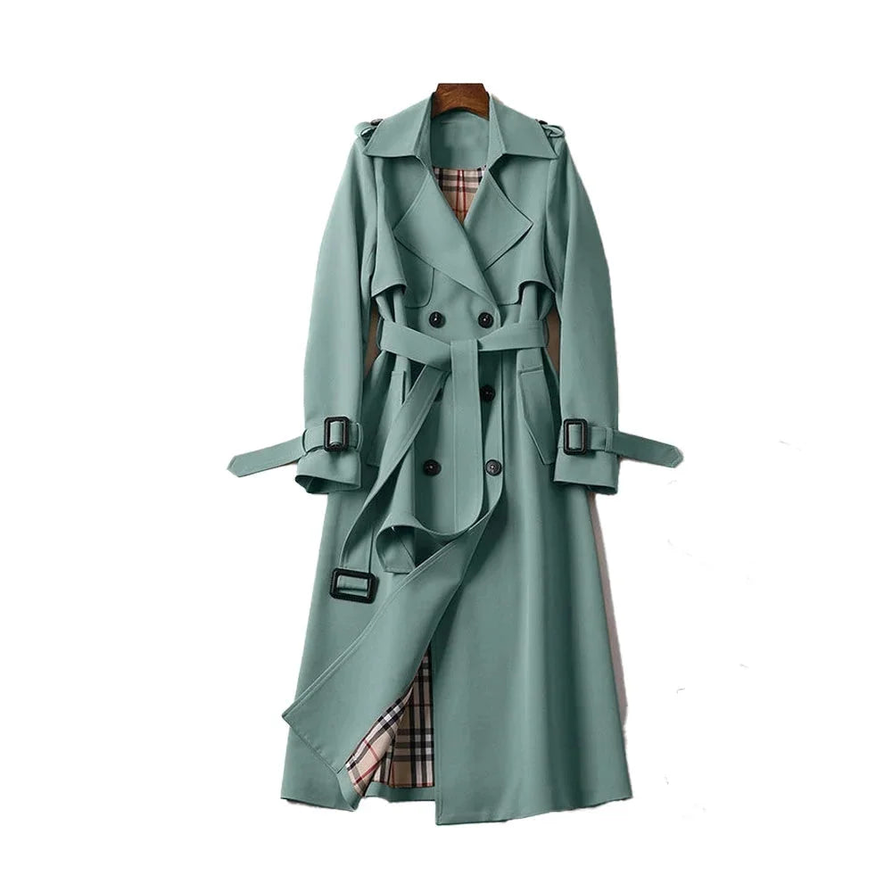 Trench-coat long femme ceinturé à revers