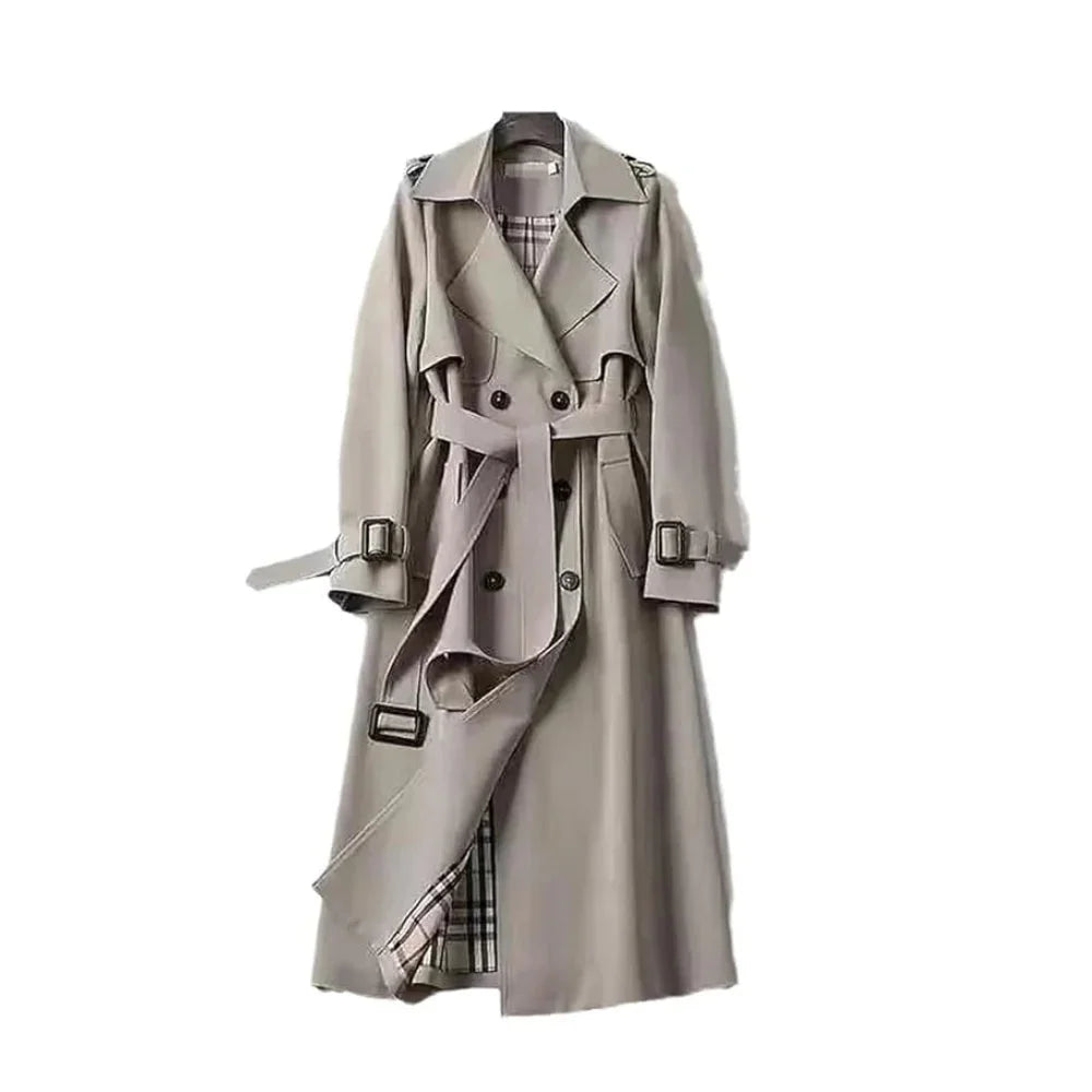 Trench-coat long femme ceinturé à revers