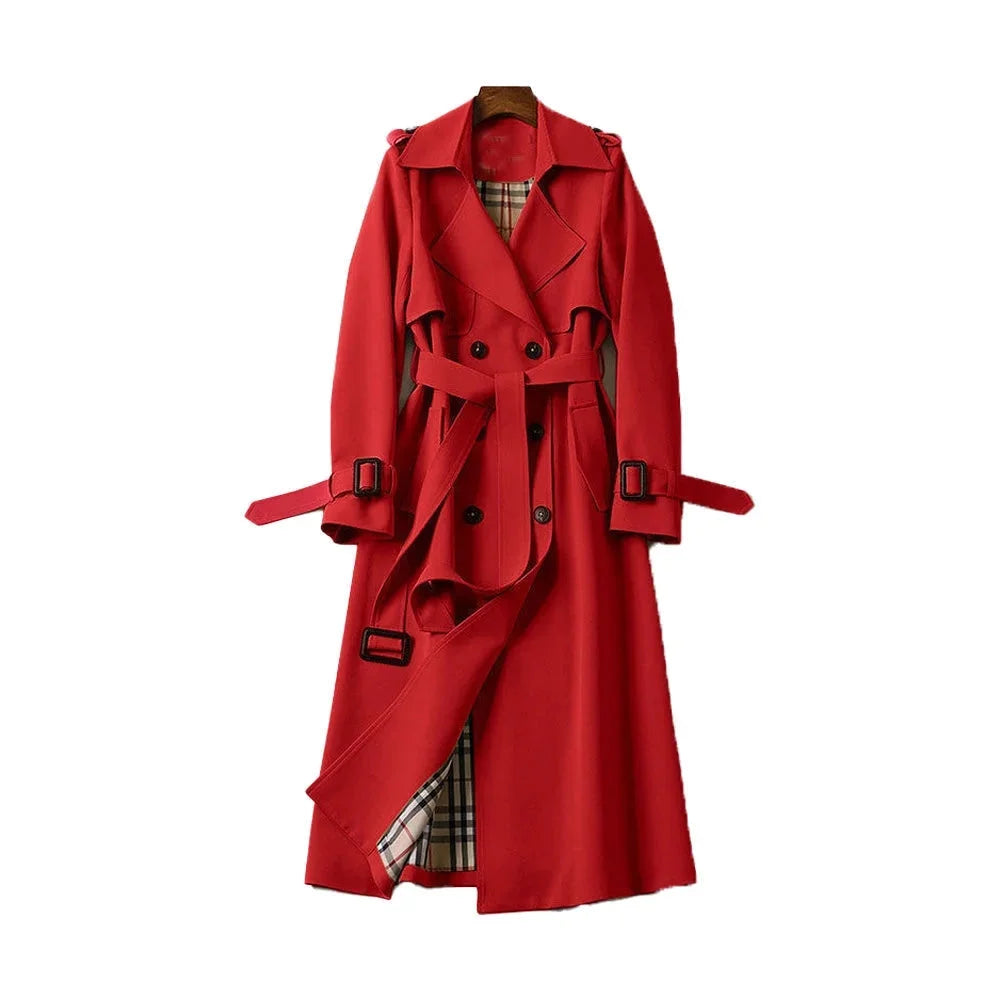 Trench-coat long femme ceinturé à revers