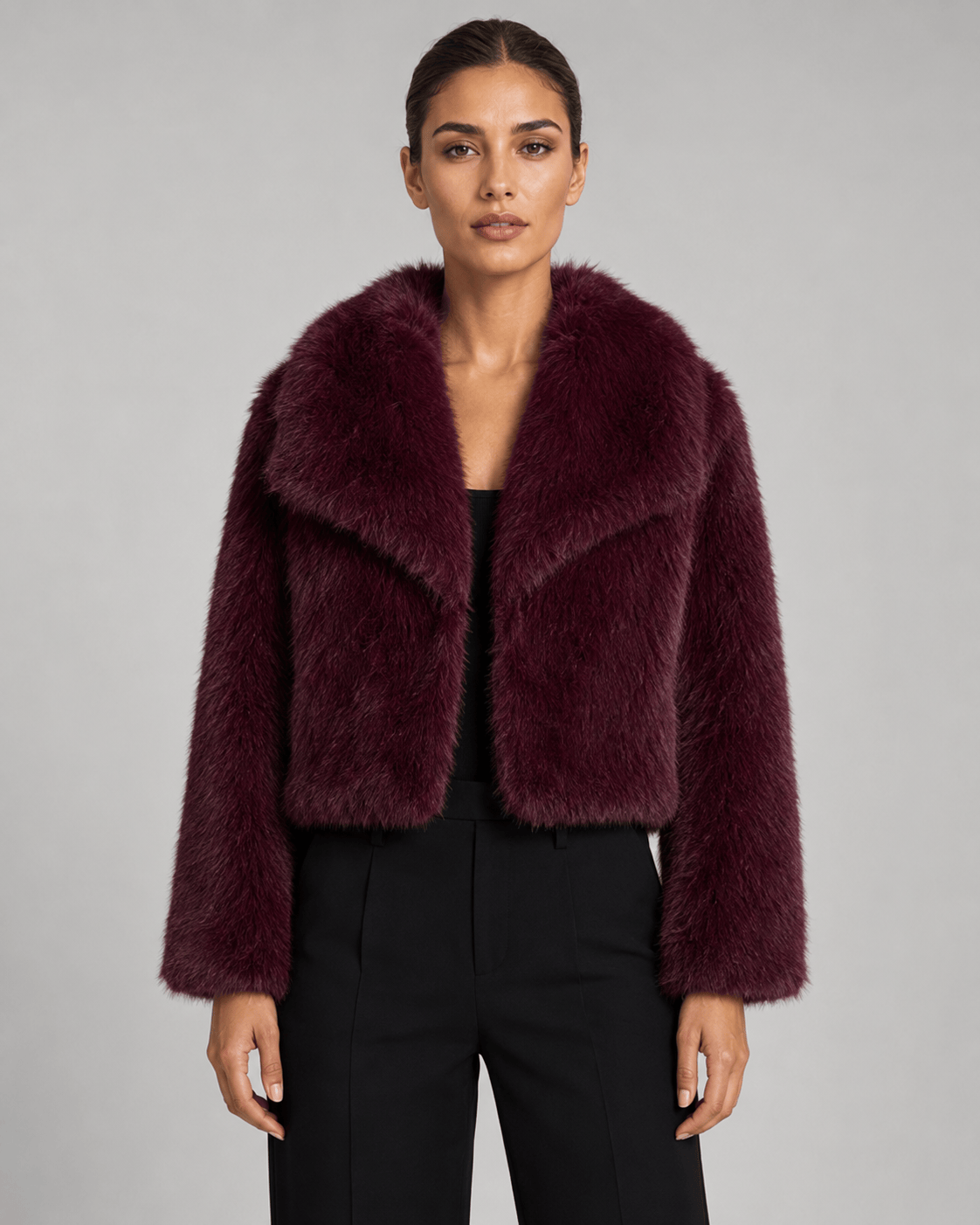 Veste Courte Fausse Fourrure Femme | Col Cranté