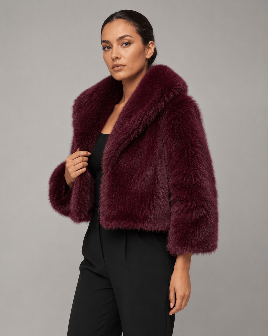 Veste Courte Fausse Fourrure Femme | Col Cranté
