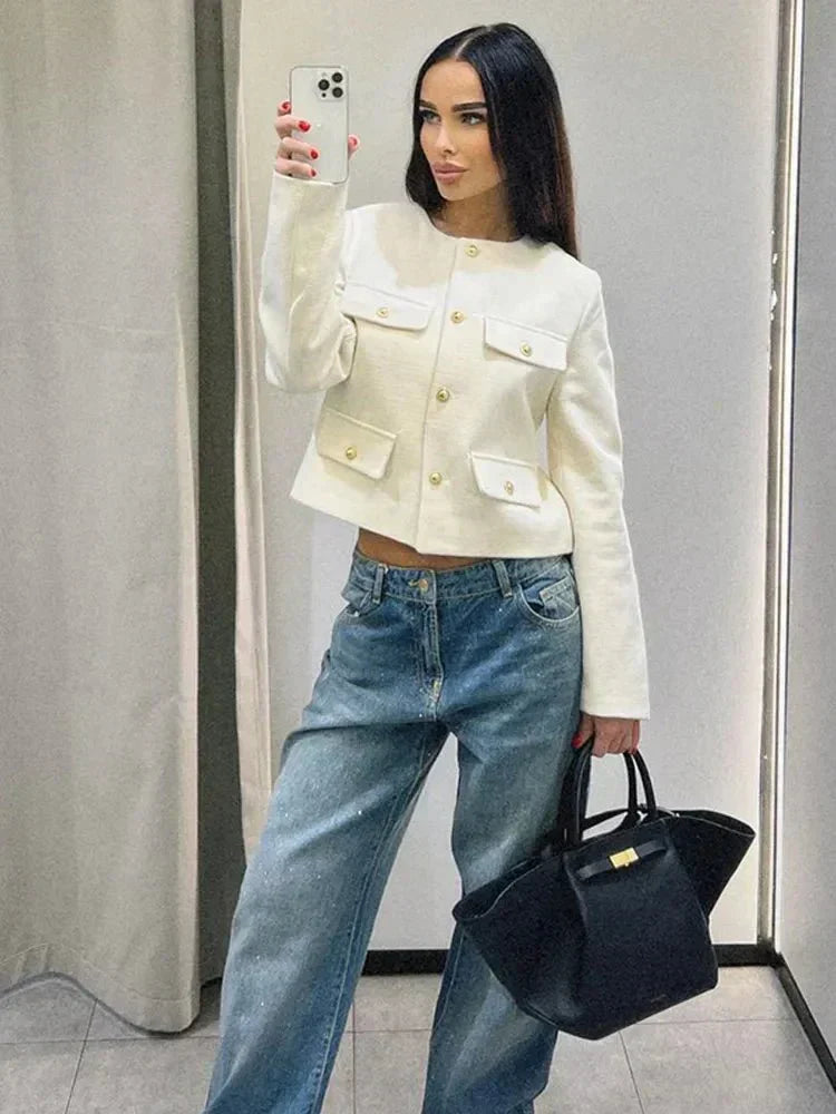 Veste Croisée Boutonnée Femme - Élégance Sophistiquée