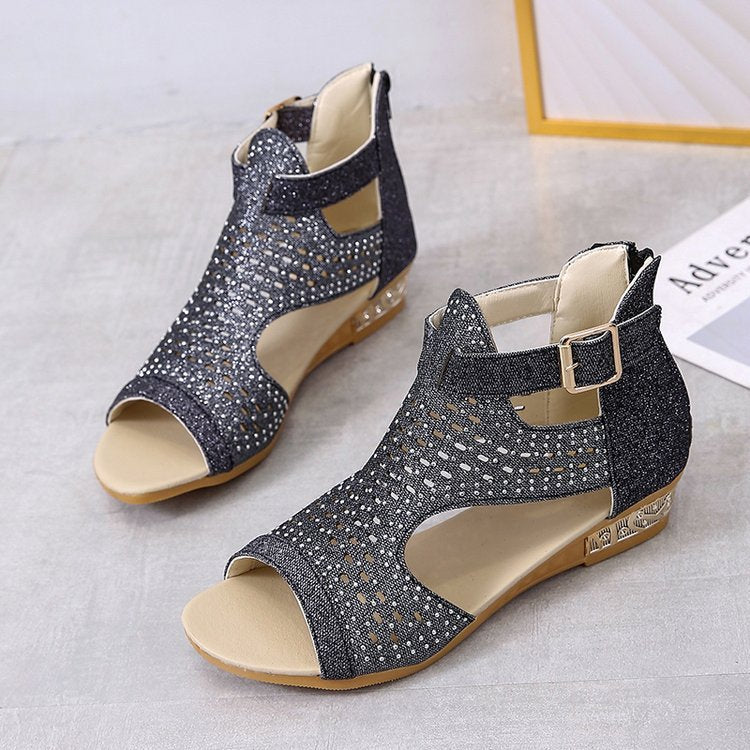 Sandales à Talons Bas avec Strass pour Femme - Zomax