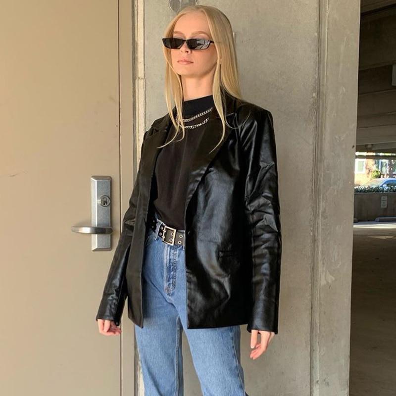 MODACHIC - Blazer décontracté en cuir PU -
