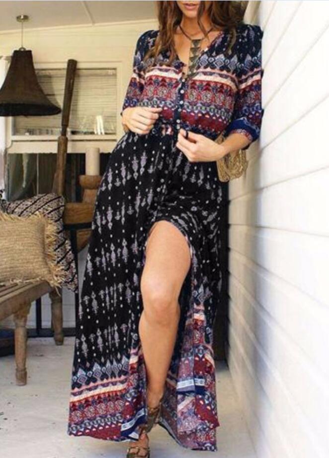 Robe Longue Style Hippie - Black