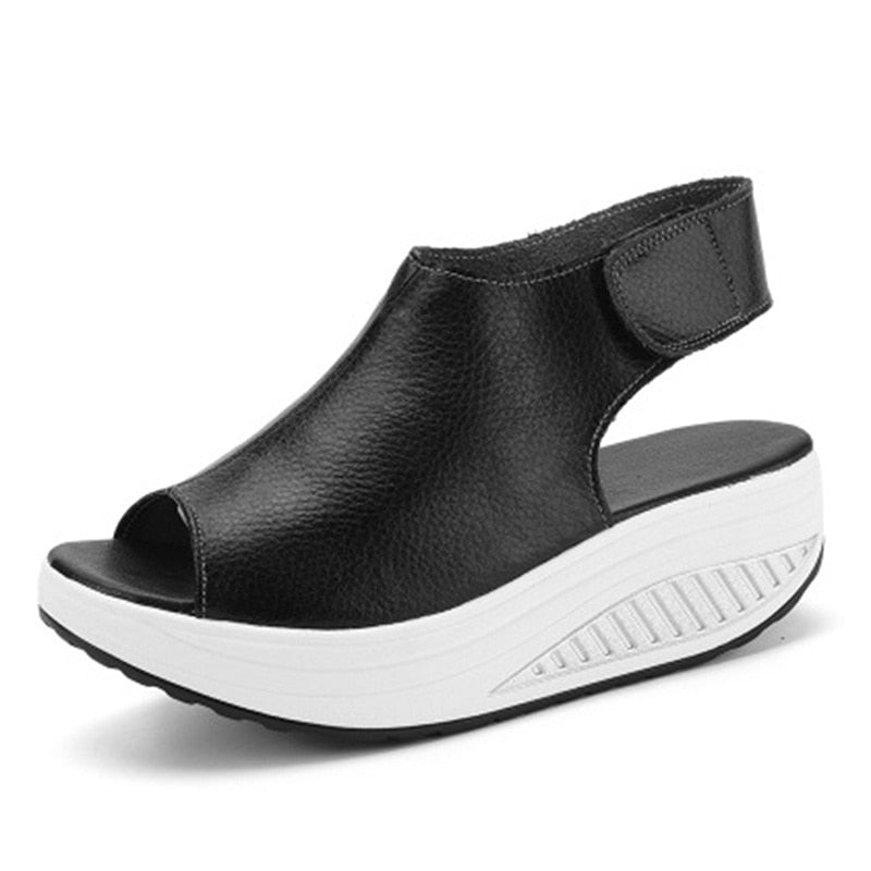Sandales d'Été en Cuir à Semelles Compensées pour Femme - Spyroo