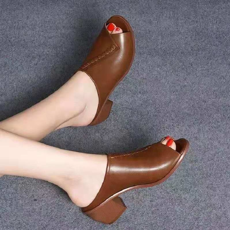 Mules à talons épais à couture à bout ouvert