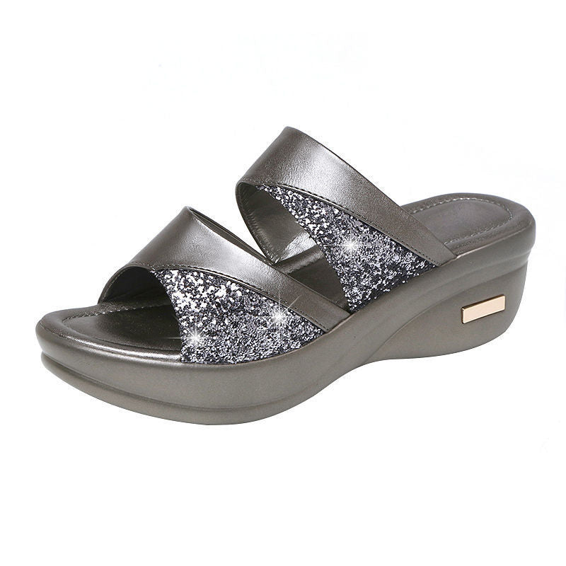 Goldene Damen-Sandalen mit hohem Absatz
