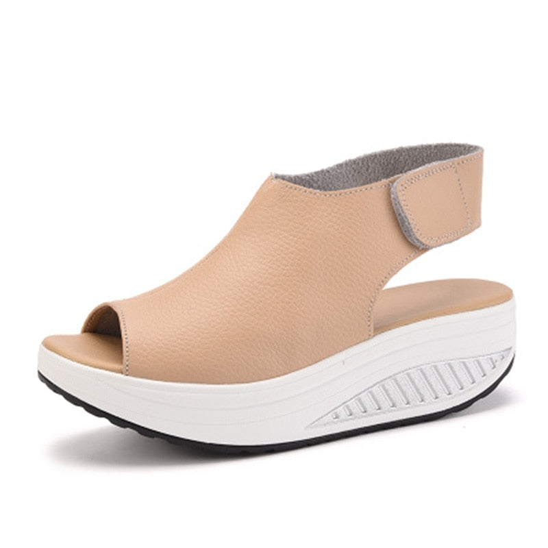 Sandales d'Été en Cuir à Semelles Compensées pour Femme - Spyroo