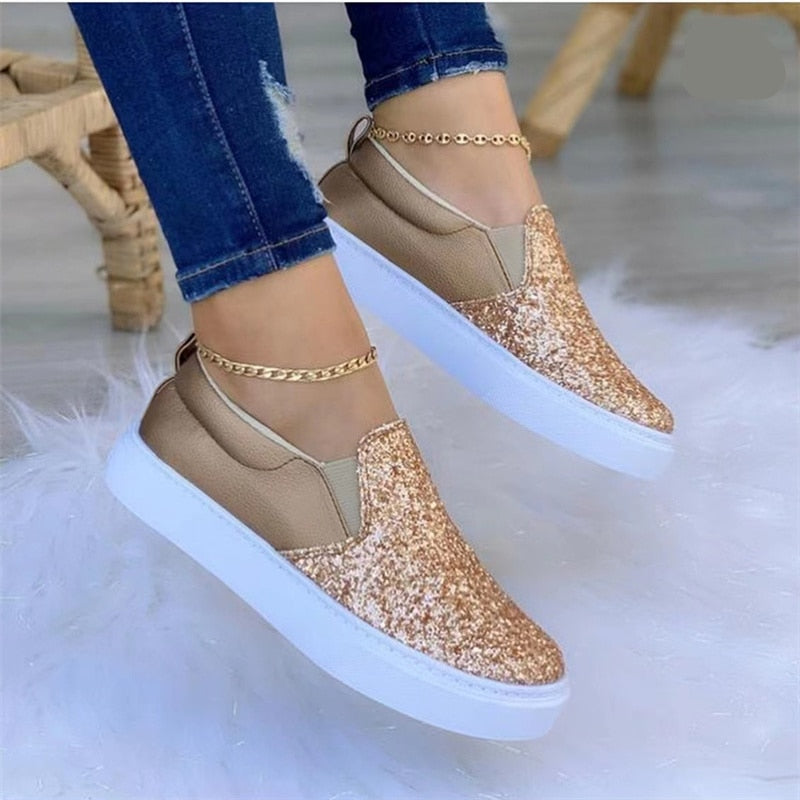 Flache, funkelnde Schuhe mit Strasssteinen für Damen – Palmu