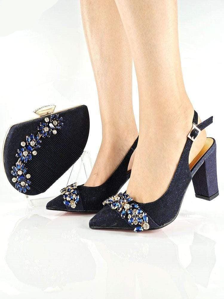 Italienisches Schuh- und Taschenset mit Kristallen verziert