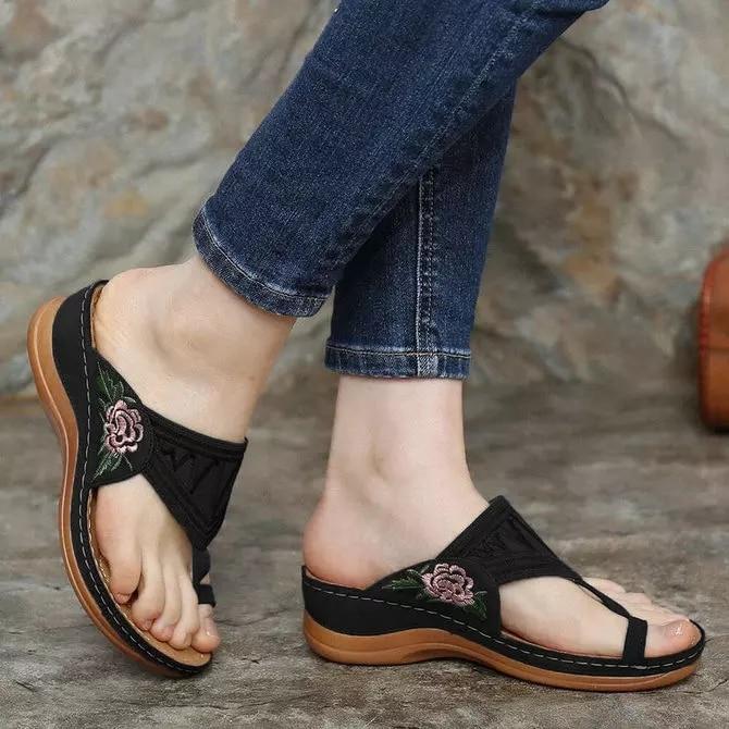 Sandales Compensées Orthopédiques Fleurs.