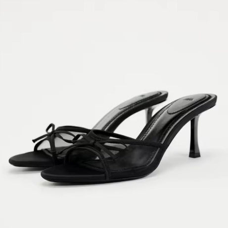 Sandales à Talons Fins avec Nœud et Maille Élégante
