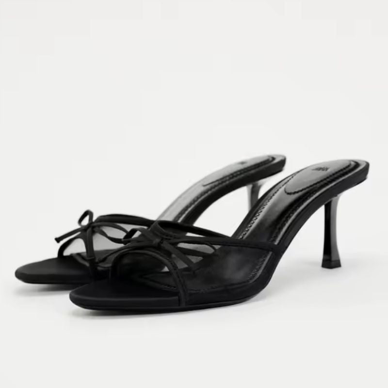 Sandales à Talons Fins avec Nœud et Maille Élégante