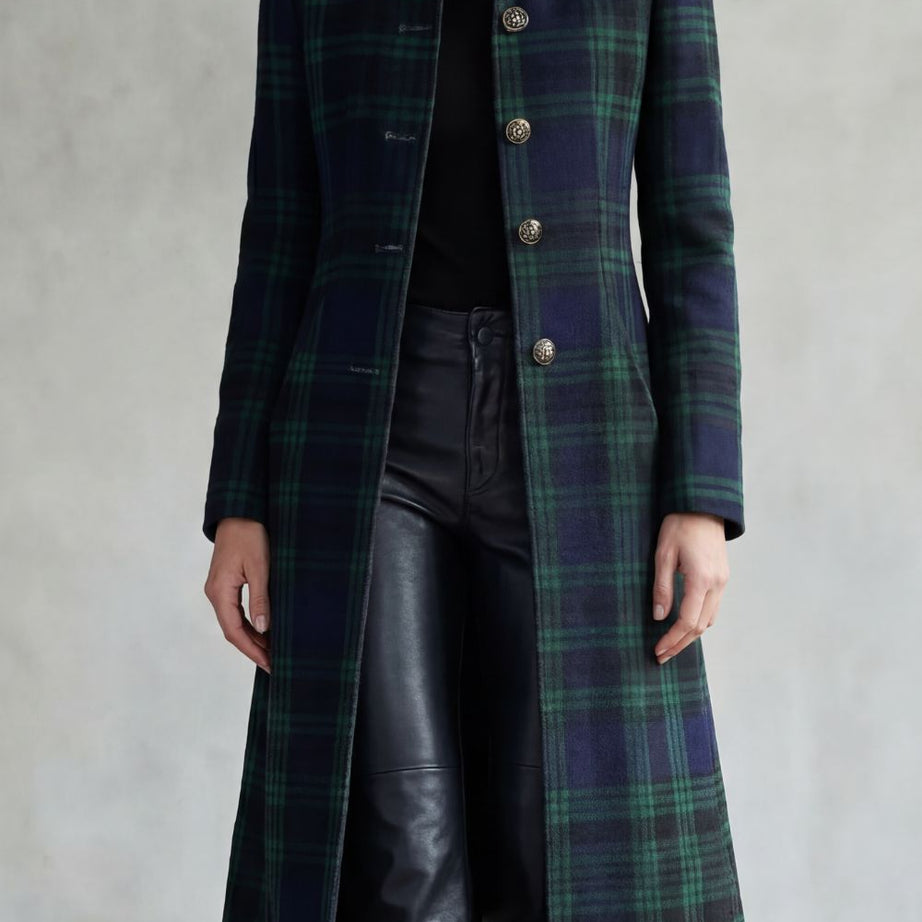 Manteau Long en Laine à Carreaux Highland Celestine - Femme