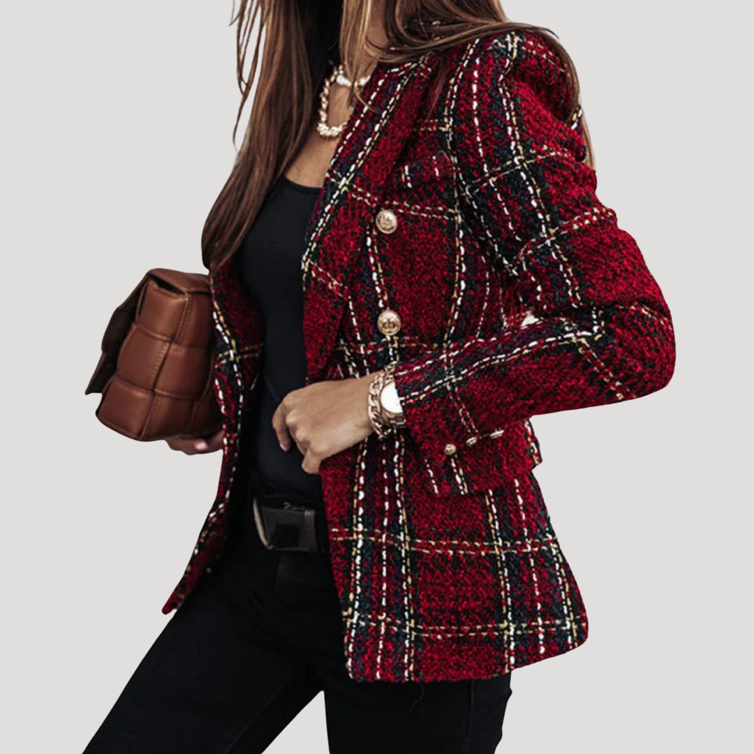 Blazer Femme à Carreaux Boutonné