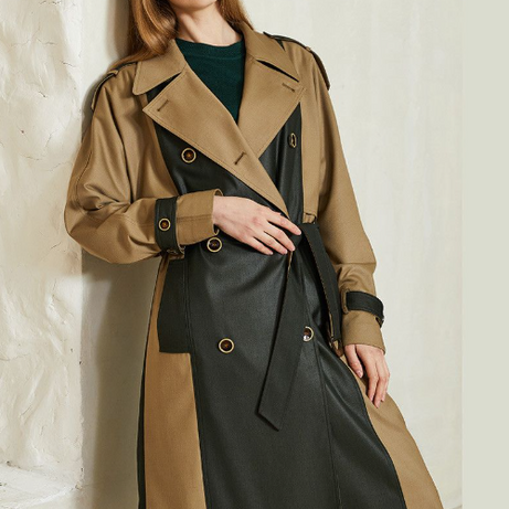 Trench-coat femme bicolore avec ceinture ajustable