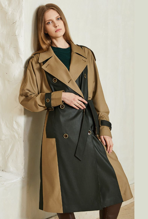 Trench-coat femme bicolore avec ceinture ajustable