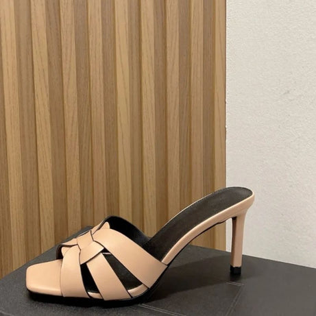 Sandales à Talons Hauts en Cuir avec Lanières Tressées