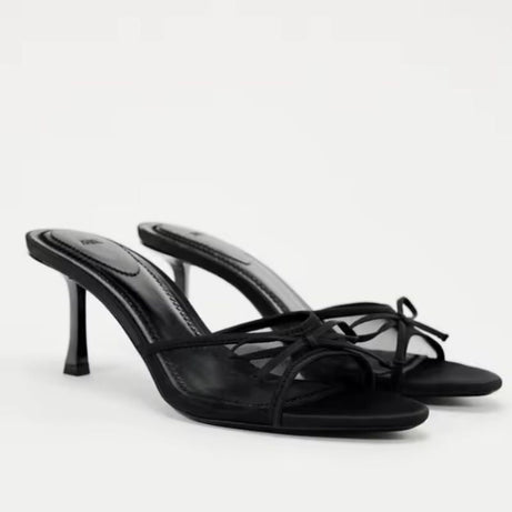 Sandales à Talons Fins avec Nœud et Maille Élégante