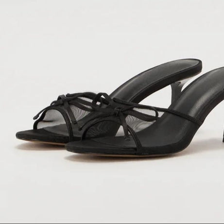 Sandales à Talons Fins avec Nœud et Maille Élégante