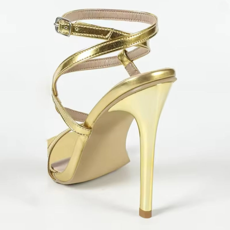 Sandales Dorées à Talons Hauts