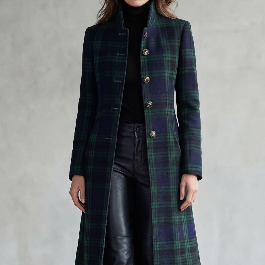 Manteau Long en Laine à Carreaux Highland Celestine - Femme