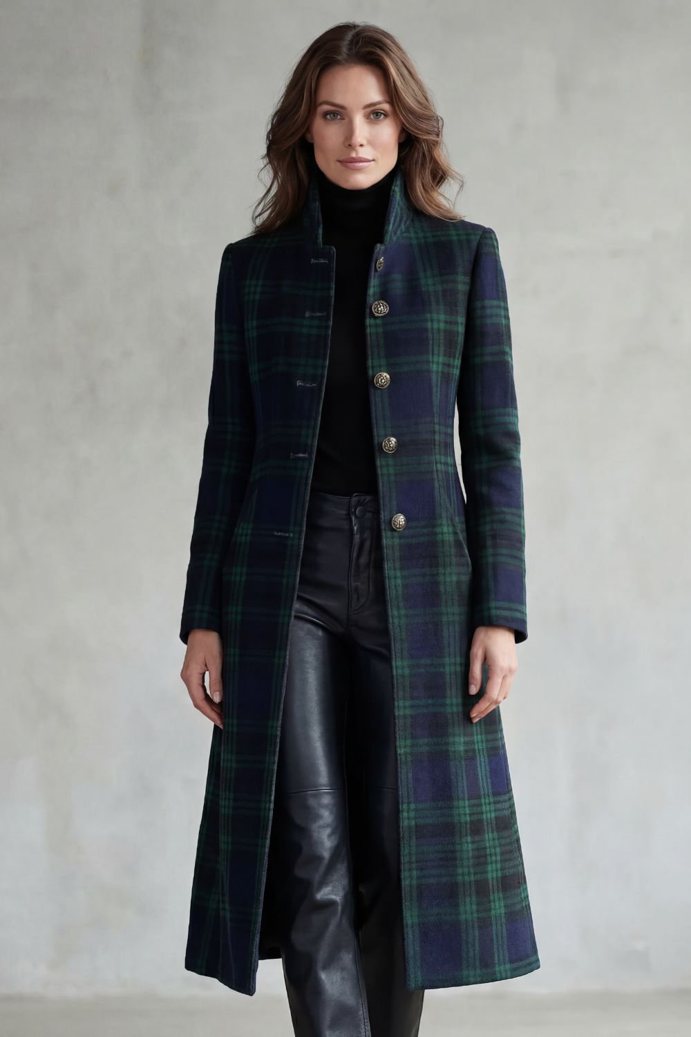 Manteau Long en Laine à Carreaux Highland Celestine - Femme