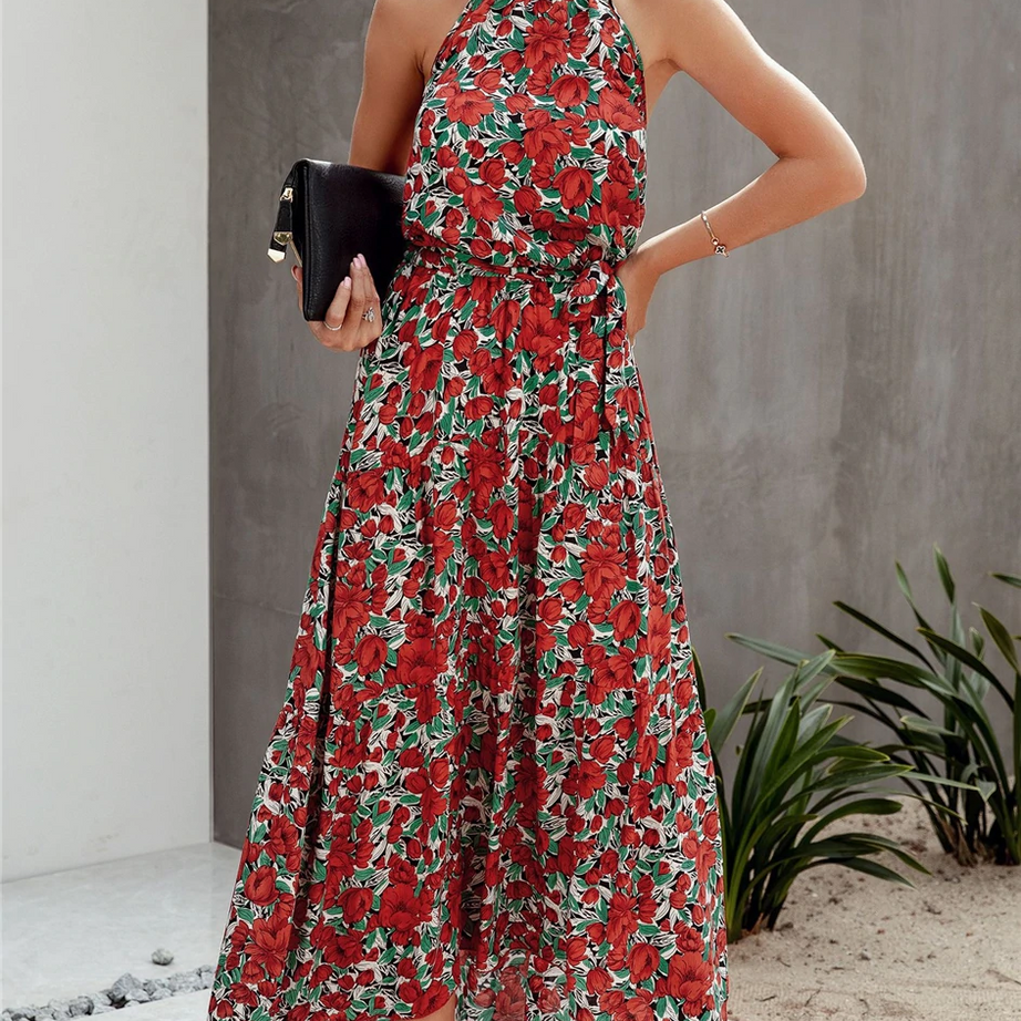 Robe Longue Bohème Design Rouge Vert