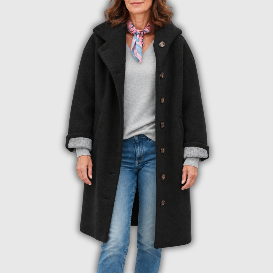 Maude | Manteau Long à Capuche en Laine Mélangée