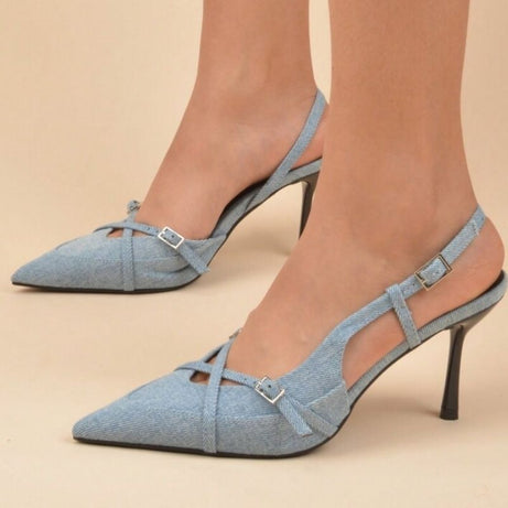 Sandales à Talons Pointus avec Fermeture à Sangle