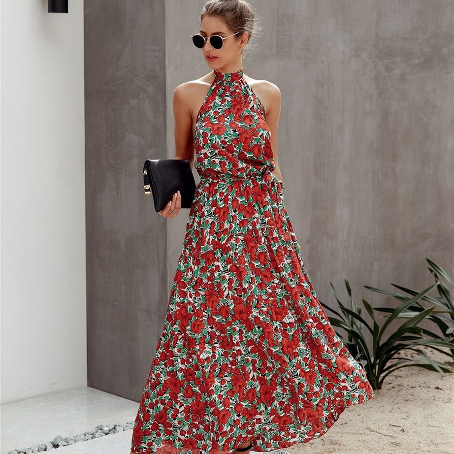 Robe Longue Bohème Design Rouge Vert