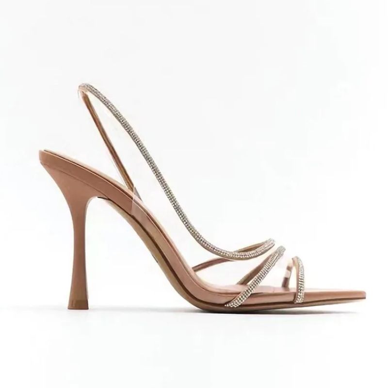 Sandales Talon Haut Nude à Strass