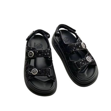 Sandales Pailletées En Cuir Véritable Avec Scratch
