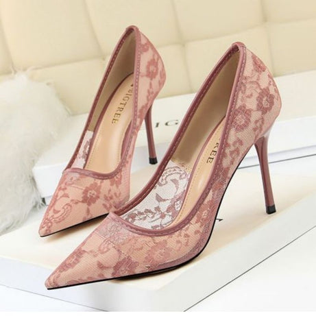 Sandales à Talons Fins en Dentelle Fleurie