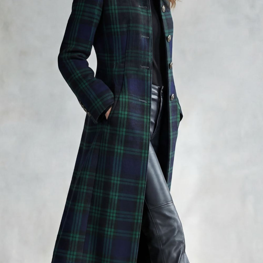 Manteau Long en Laine à Carreaux Highland Celestine - Femme