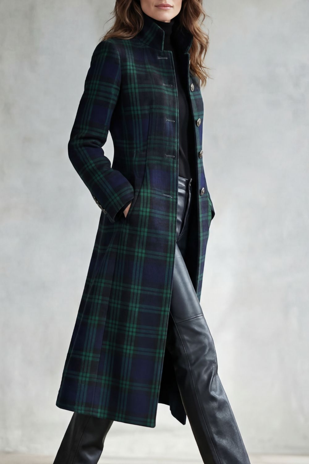 Manteau Long en Laine à Carreaux Highland Celestine - Femme