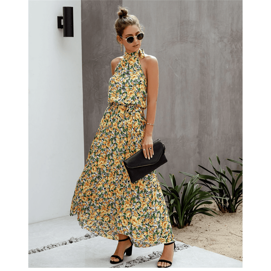 Böhmisches Kleid Blumen Gelb Grün