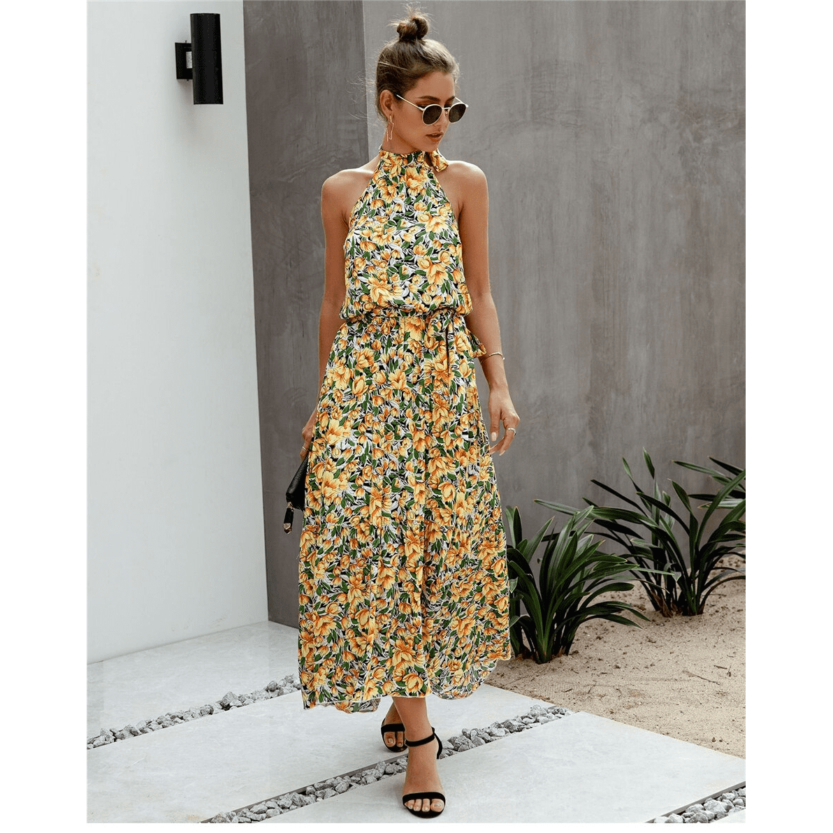 Böhmisches Kleid Blumen Gelb Grün