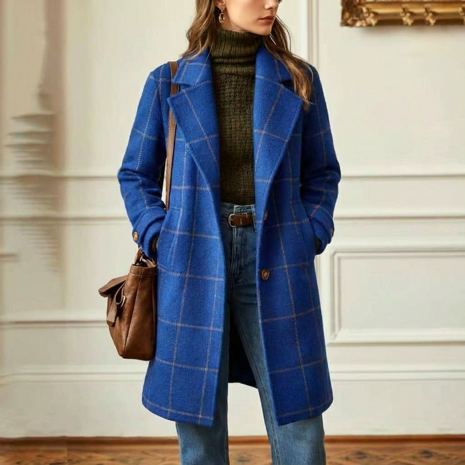 Manteau à Carreaux en Laine Mélangée