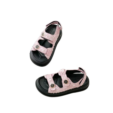 Sandales Pailletées En Cuir Véritable Avec Scratch