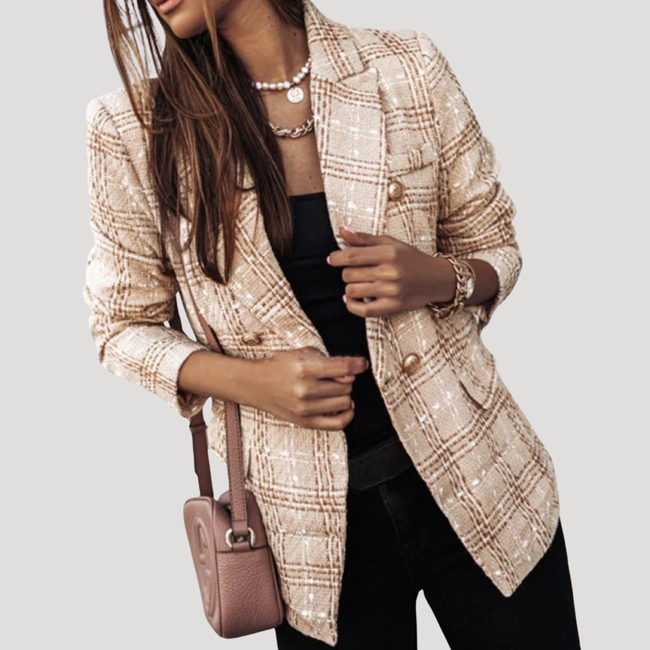 Blazer Femme à Carreaux Boutonné