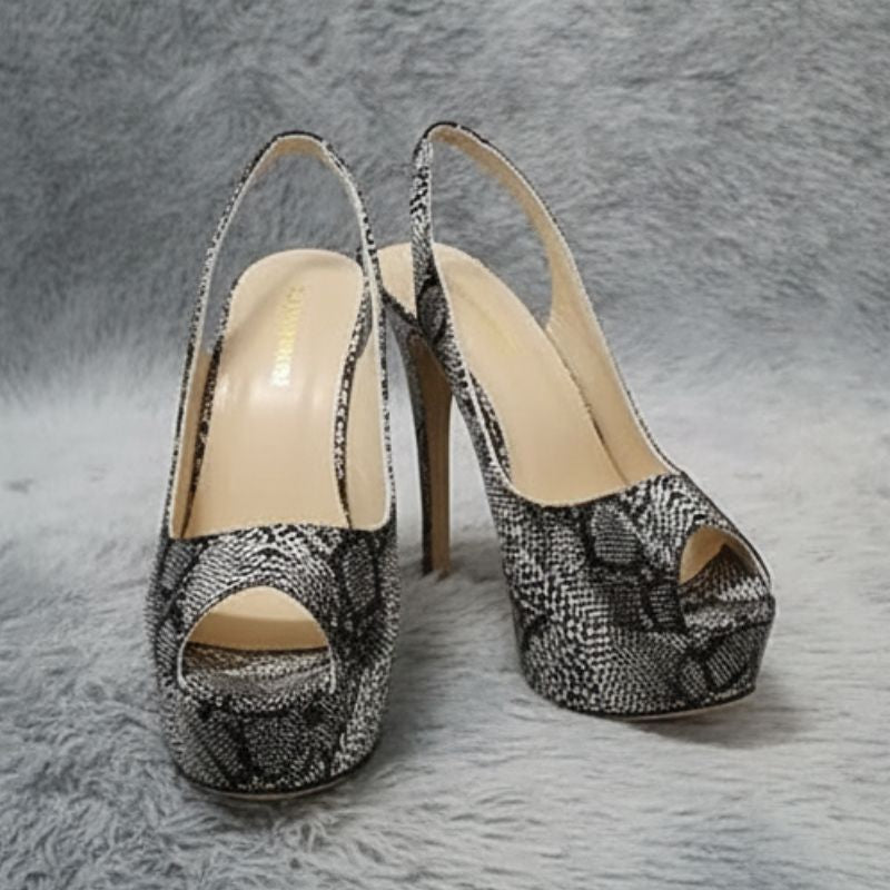 Sandales À Talons Hauts Avec Plateforme Motif Serpent Chic