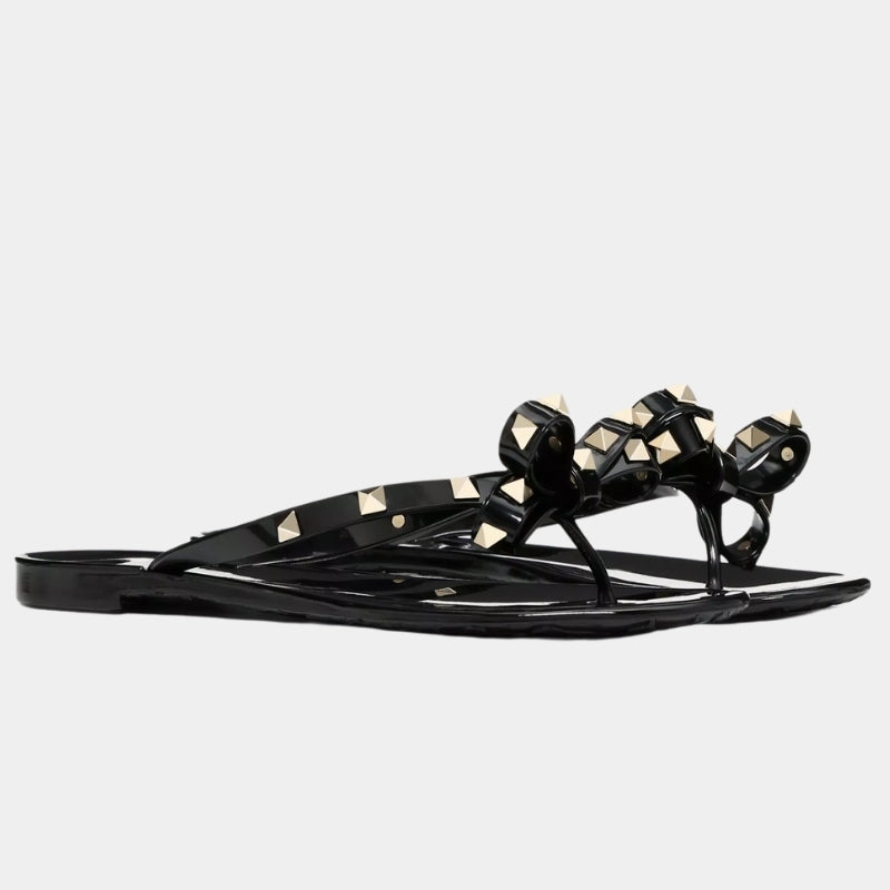 Sandale Femme Cloutée avec Lanières en Nœud de Papillon
