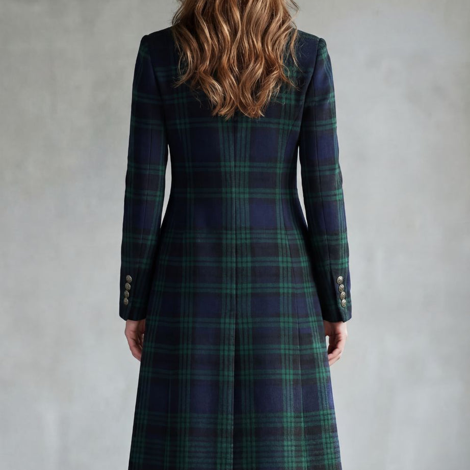 Manteau Long en Laine à Carreaux Highland Celestine - Femme