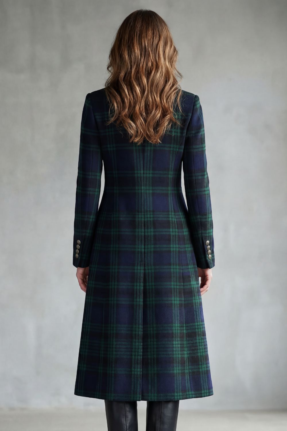 Manteau Long en Laine à Carreaux Highland Celestine - Femme
