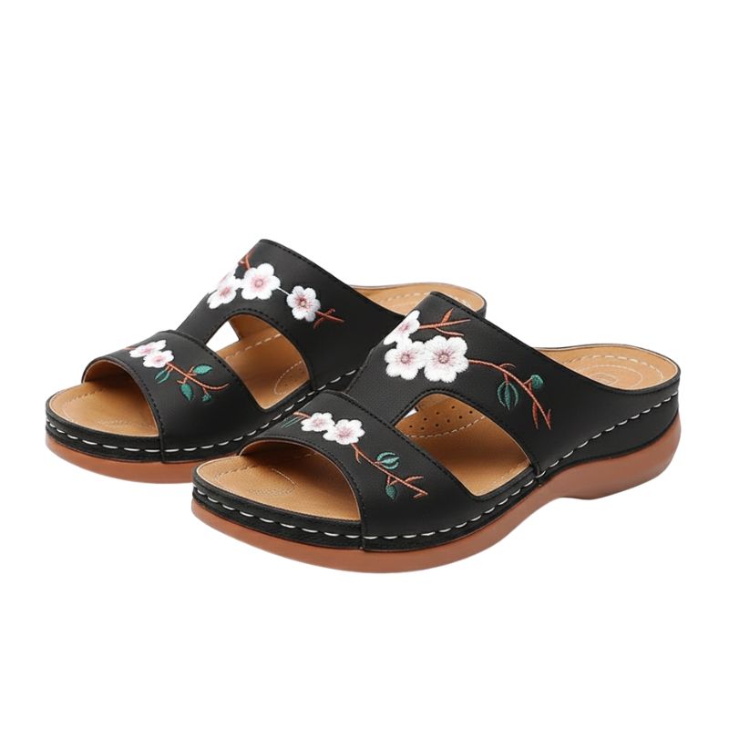Sandale Tong Femme Décontractée Avec Broderie Fleurie Chic