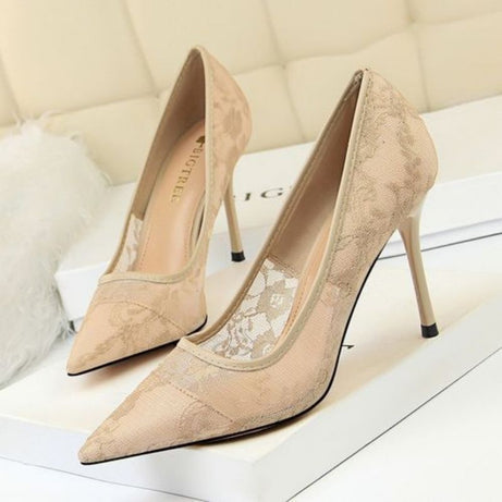 Sandales à Talons Fins en Dentelle Fleurie