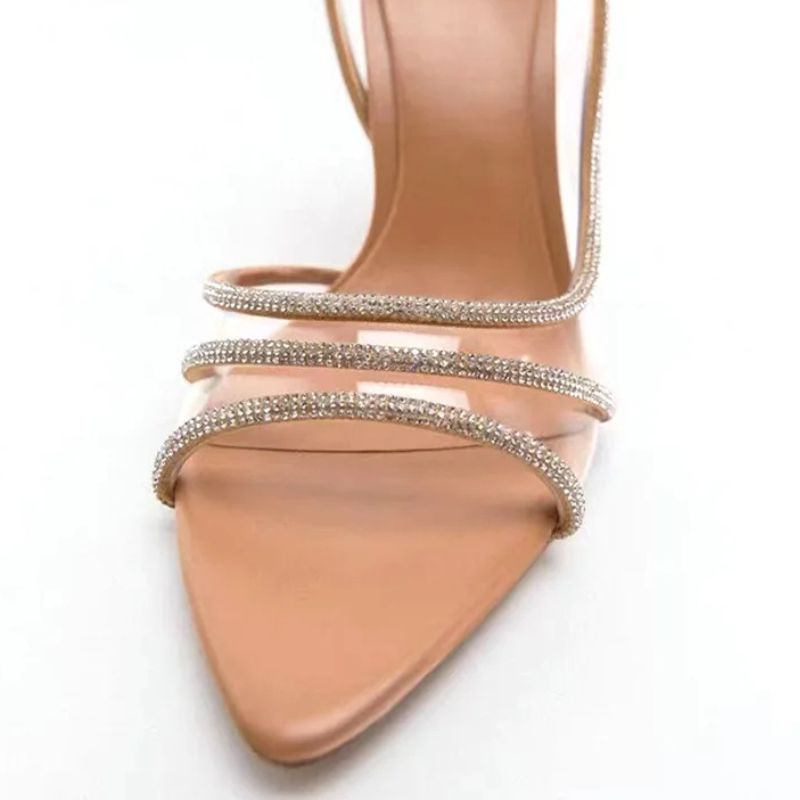 Sandales Talon Haut Nude à Strass